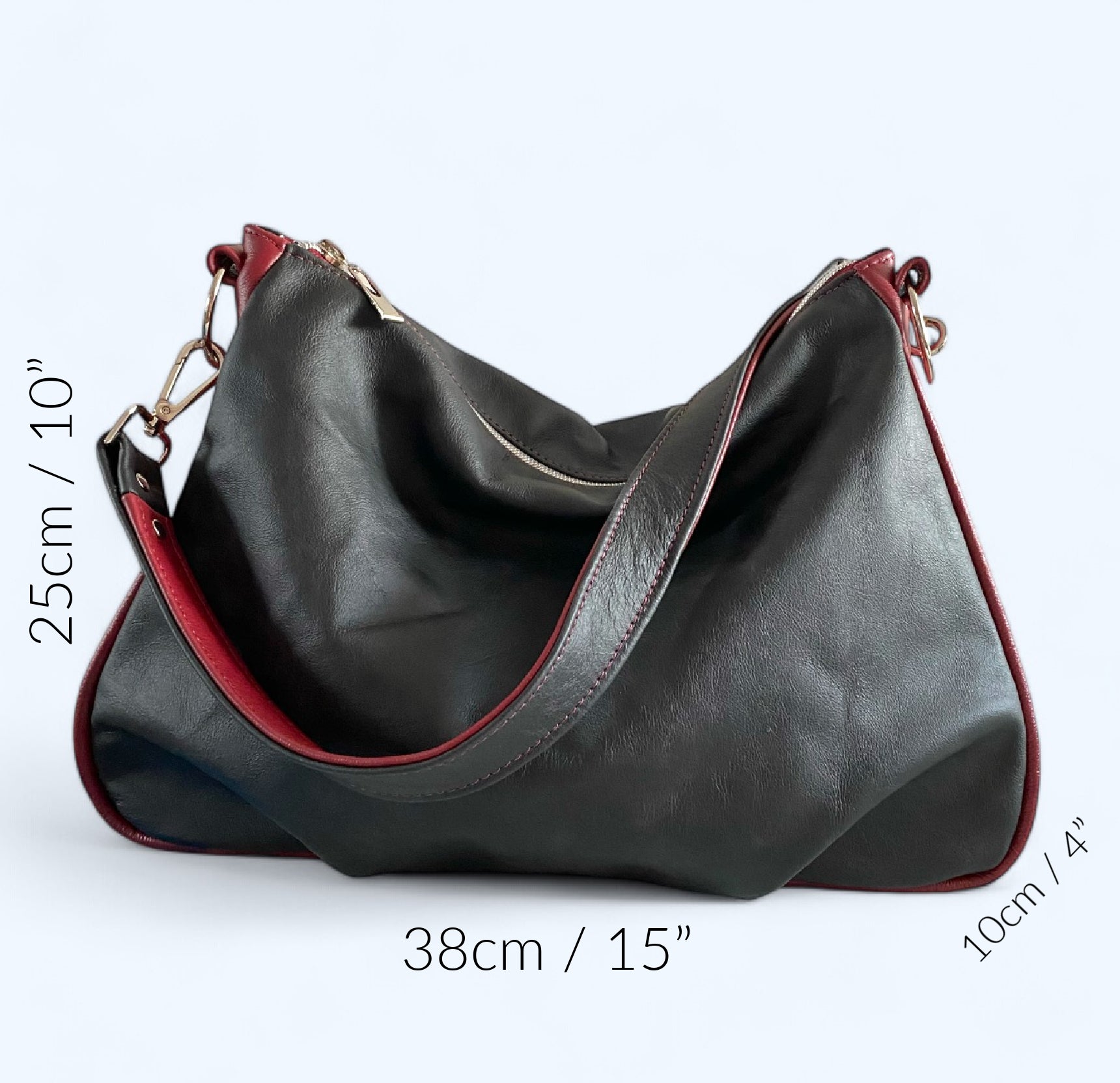 Paulette | Black and Red Leather Shoulder Bag | Handcrafted from Rescued Leather image 12