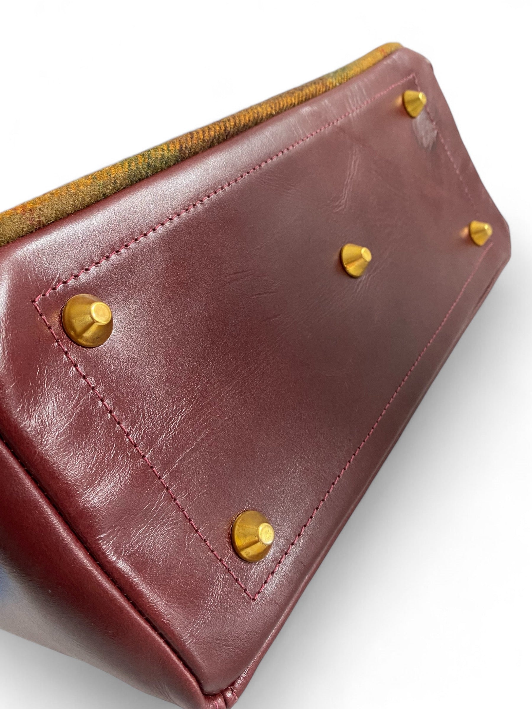 Rudy | Burgundy Leather Handbag | Luxe Wool Tweed & Gold Accents image 6