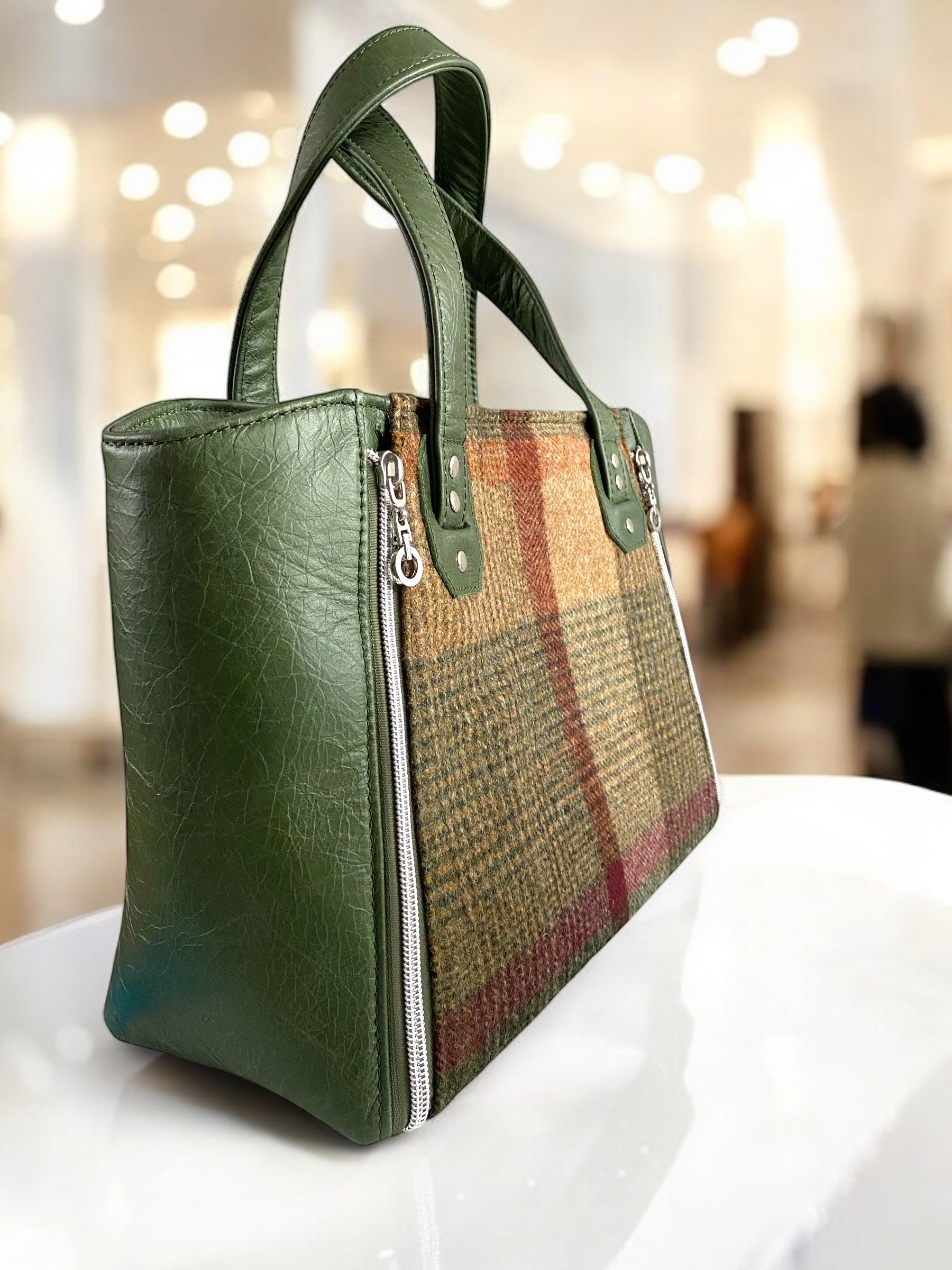 Rudy | Green Leather & Autumnal Tweed Handbag | Handcrafted Eco Luxury image 10