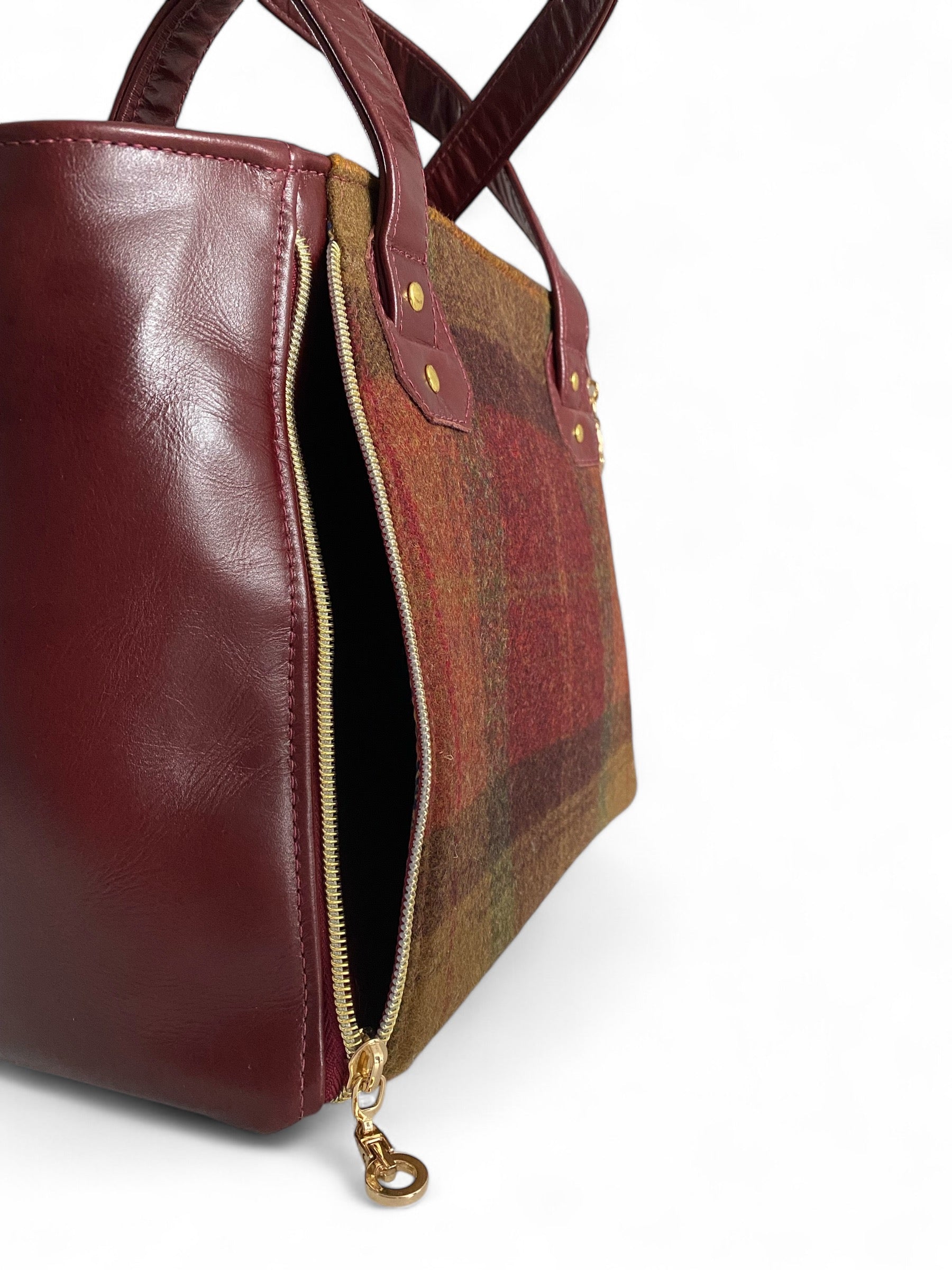 Rudy | Burgundy Leather Handbag | Luxe Wool Tweed & Gold Accents image 4