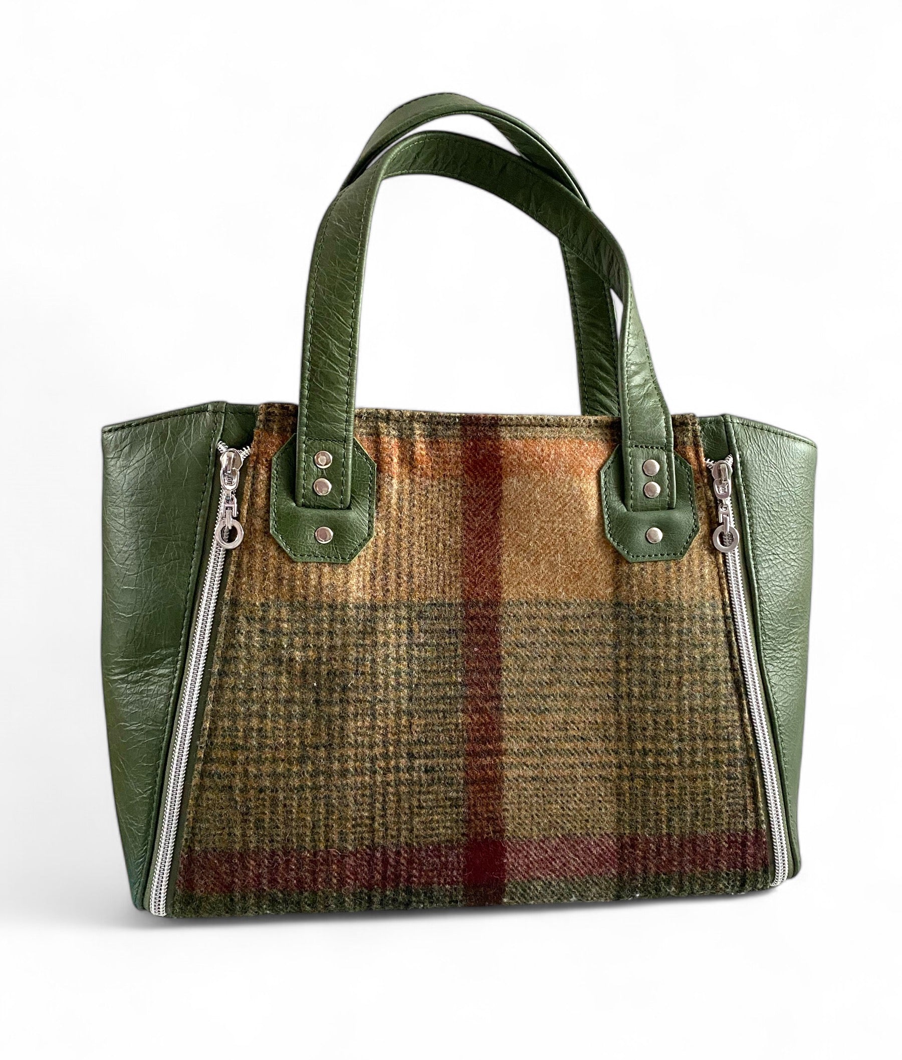 Rudy | Green Leather & Autumnal Tweed Handbag | Handcrafted Eco Luxury image 0