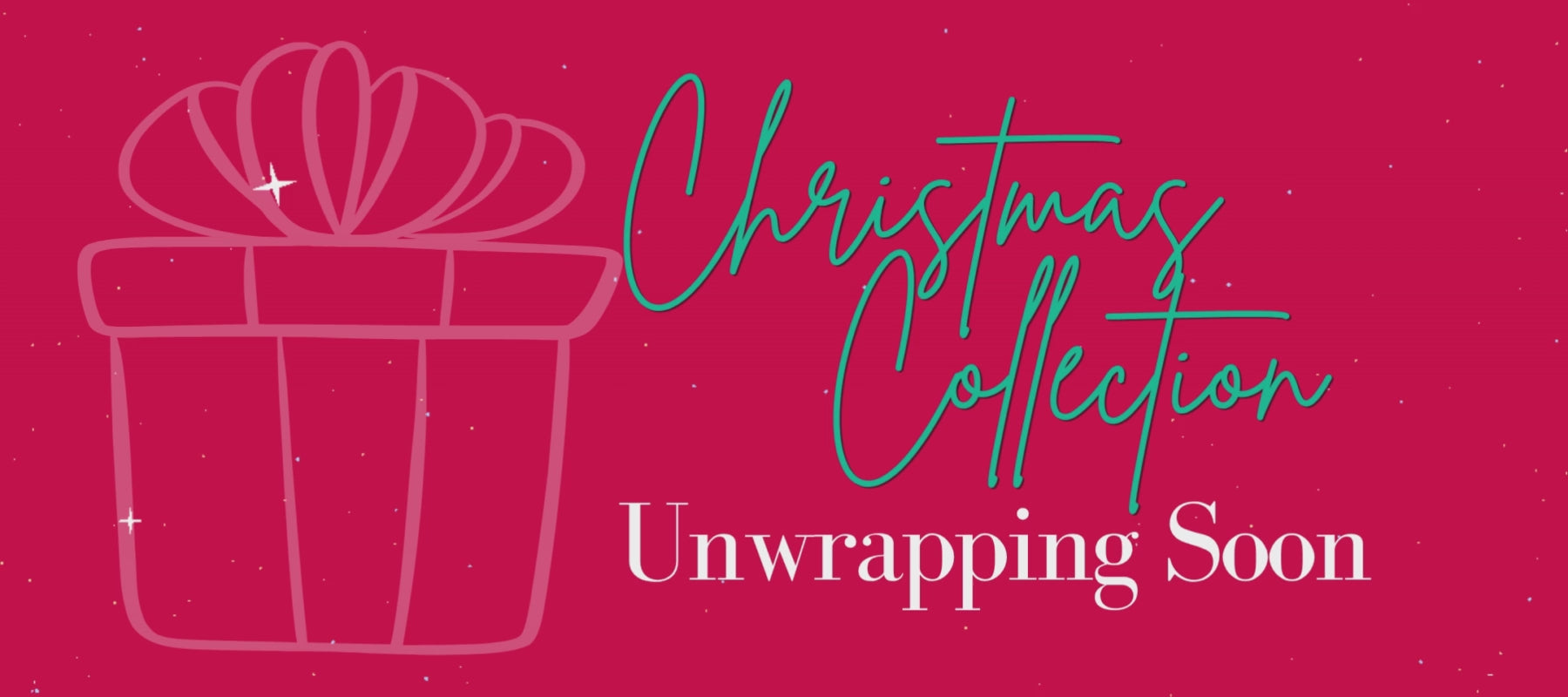 Animated banner advertising that the Lilly & Jude Christmas Collection is coming soon. Bright pink with sparkles