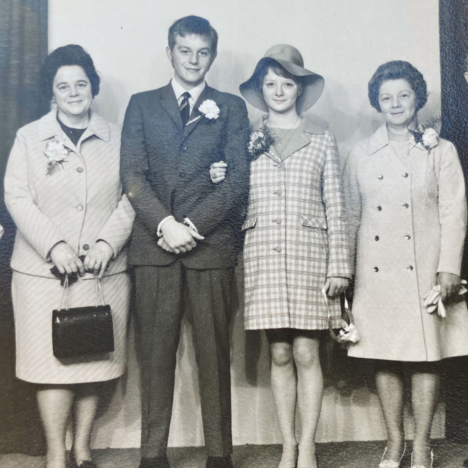 Black and white wedding photo from the late 1960s showing Kerry’s mum, Jude, and both grandmothers, Lillian — the namesakes of Lilly & Jude.